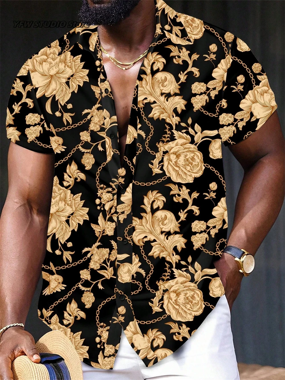 Camisa con estampado 3D de estilo lujoso, camisa holgada informal para hombre, camisa de manga corta de verano para hombre, Tops estampados de talla grande S-5xl