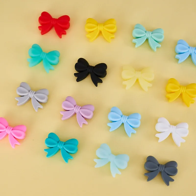 10pcs Bowknot Silicon Focal Beads BPA Free Bow Tie Baby Teething Bead DIY Pacifier Chain Chewable Toy Jewelry Making Accessories