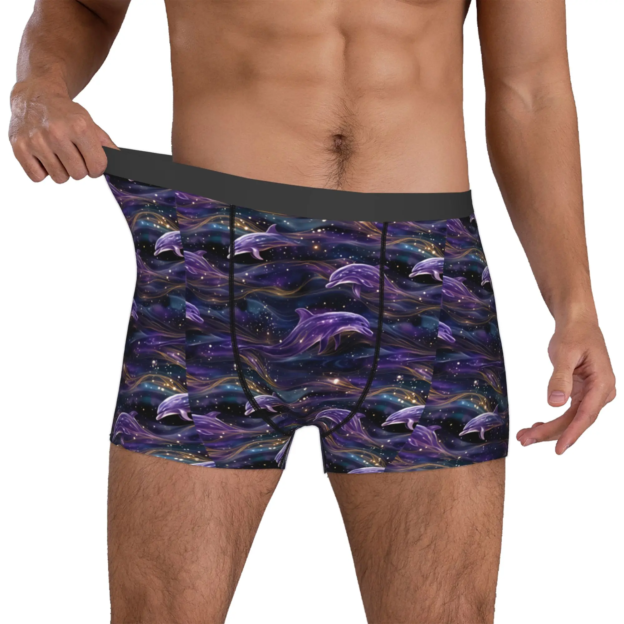Purple Dolphins in a Gold Glitter Ocean  Boxers Shorts Men's  Briefs Underwear Novelty Underpants