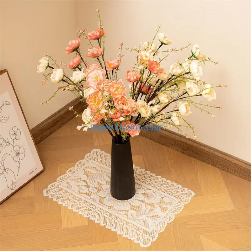 

2Pcs Elegant Lace Tablecloths Square Florals Artwork Neutral Tone Sturdy Polyester Home Furnishing Textiles