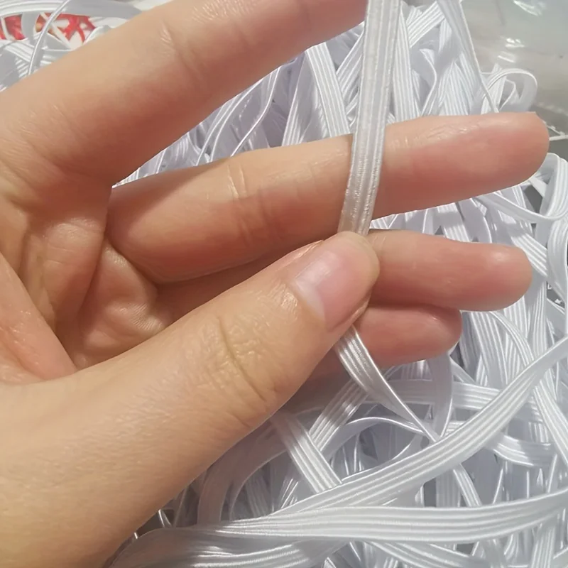 5 Yards Premium White & Black Elastic Bands - Versatile Sizes 4-10mm, Durable Polyester Stretch Tape for DIY Sewing, Crafts