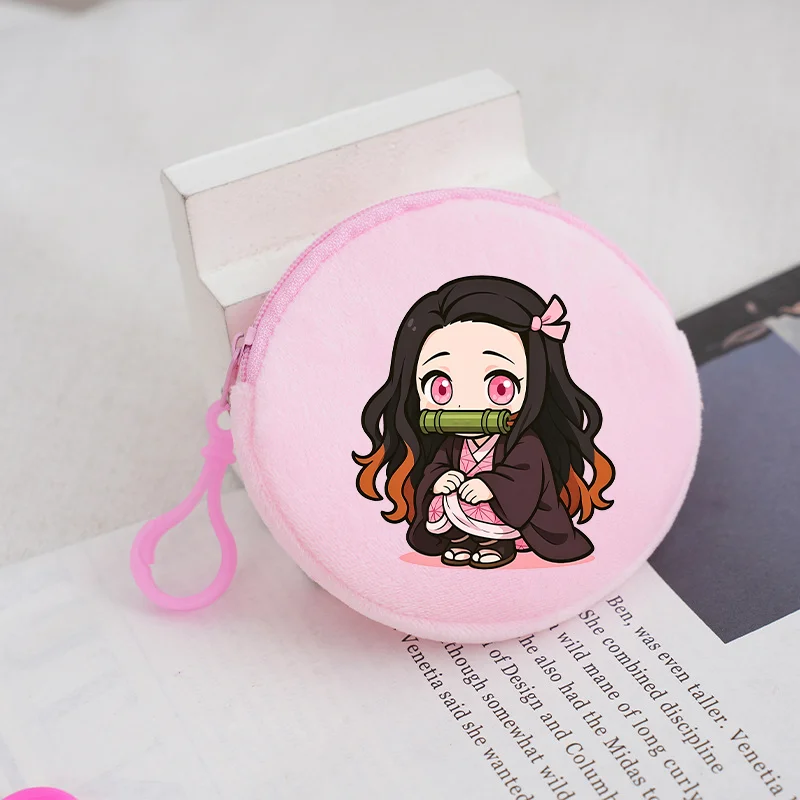 Demon Slayer Coin Purse Anime Figure Cute Q Version Printed Mini Key Pendant Round Wallet Boys Girls Decoration Soft Purses Gift