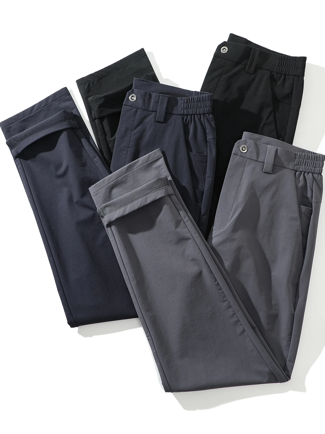 

Tech Tee-Proof Fabric Men's Straight Leg Casual Pants Elastic Waist Anti-Wrinkle Breathable Busin Long Trousers