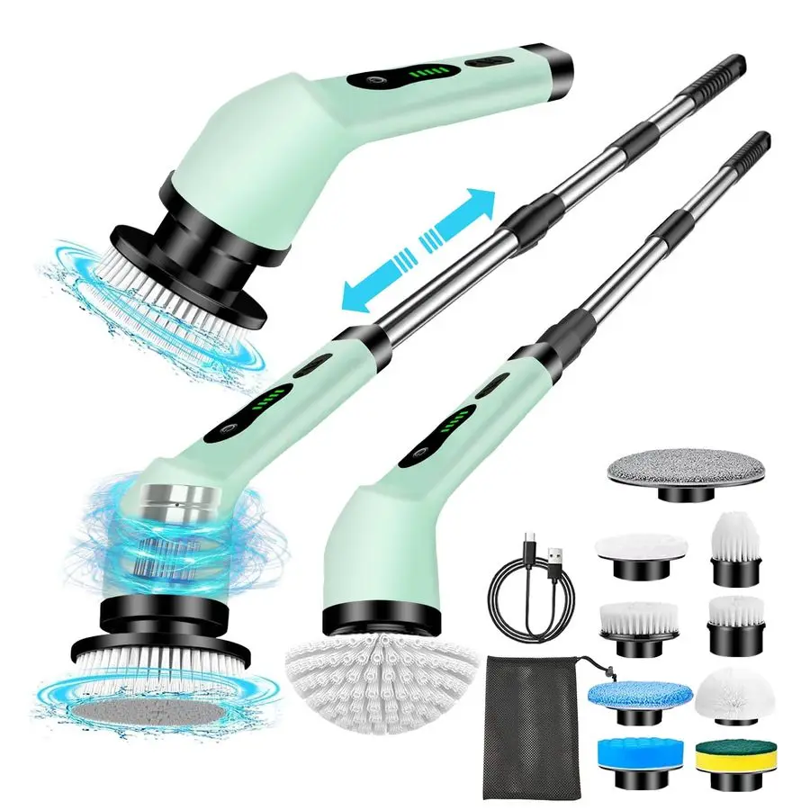 

Вращающийся скруббер 2024 Модернизированный регулируемый беспроводной скруббер для ванной комнаты с 9 насадками для щеток IPX7 Удлинитель 2 скорости 120 минут Работа T