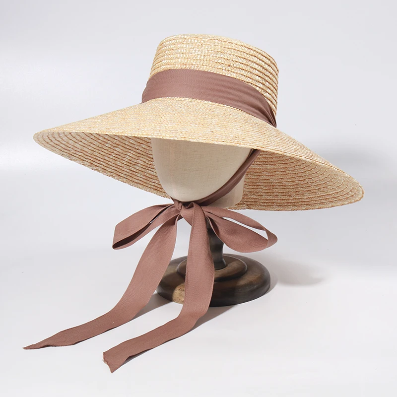 ins Luxury Designer Large Brim Beach Hats For Women Big Sunmmer Sun Hats With Strape Ladies Oversized UV Protection Straw hat