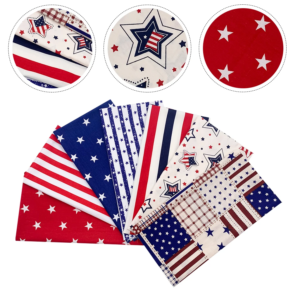 

Cotton Fabric Quilting Patriotic Squares Decor US Flag Cloth Group DIY Handmade Crafts Bright Color No Pilling Staining Repeated