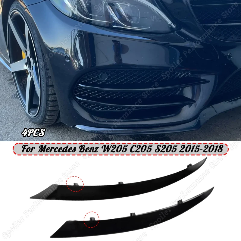 

4 шт., передний бампер, спойлер, воздушное лезвие для Mercedes Benz C Class W205 C205 S205 2015-2018, противотуманная фара, решетка, аксессуары