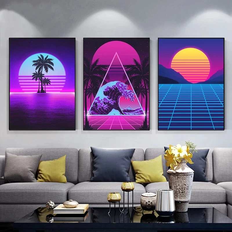 Neon Night City Street Fantasy Canvas Painting Posters and Prints 80s Dream Vaporwave Style Wall Art Picture Home Decoration