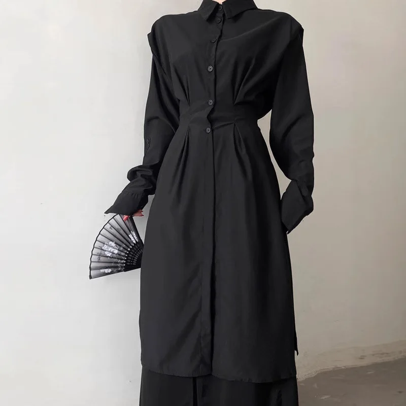 YY Inspired Avant-Garde Damen-Trenchcoat, geteilter Saum, Gürtel, Baggy-Trench-Shirt, japanische schwarze Kunst, Y2k-Unisex-Kleidung
