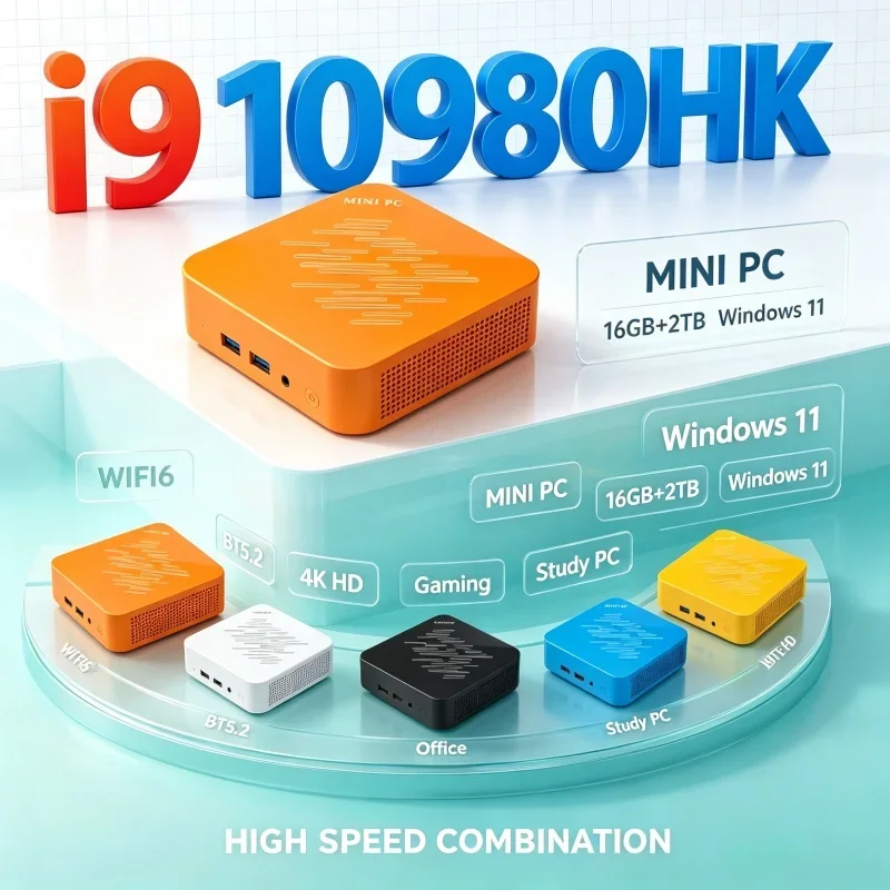 Mini PC Intel Core I9 10980HK Processor Windows 11 Mini Computer 16GB RAM 1TB/2TB SSD WiFi 6 Bluetooth 5.2 For Home Office Use