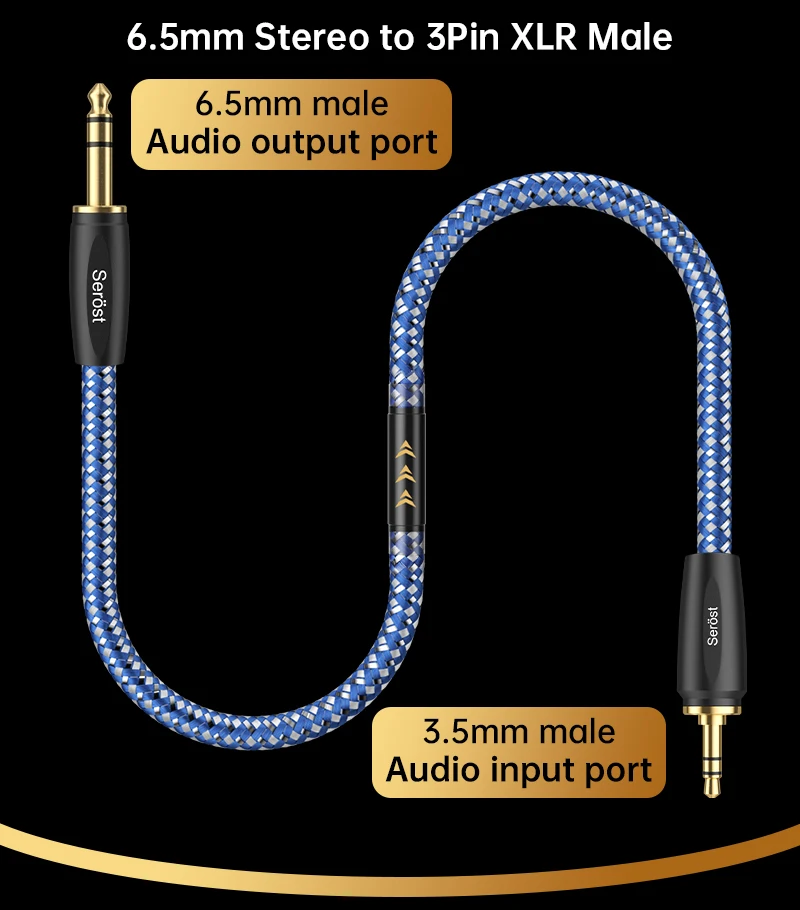 Serost StarPro HiFi-Audiokabel, versilbertes OFC-Kabel, 3,5-mm-AUX auf 6,5-mm-TRS-Stereo-Adapterkabel für Mikrofon, Verstärker, Lautsprecher – Detail 3