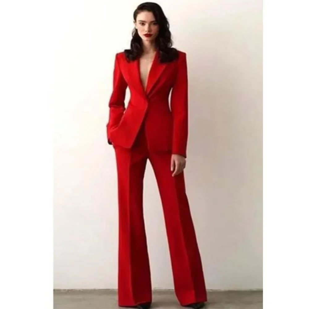 Fashion Notch Lapel One Button Women Suits Two Piece Formal Wedding Party Tuxedo Elegant Daily Casual Office Slim Pants Sets