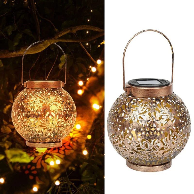 屋外用防水ソーラーランタン、暖かい白いランタン、庭の装飾の吊り下げ、ip55、2パック