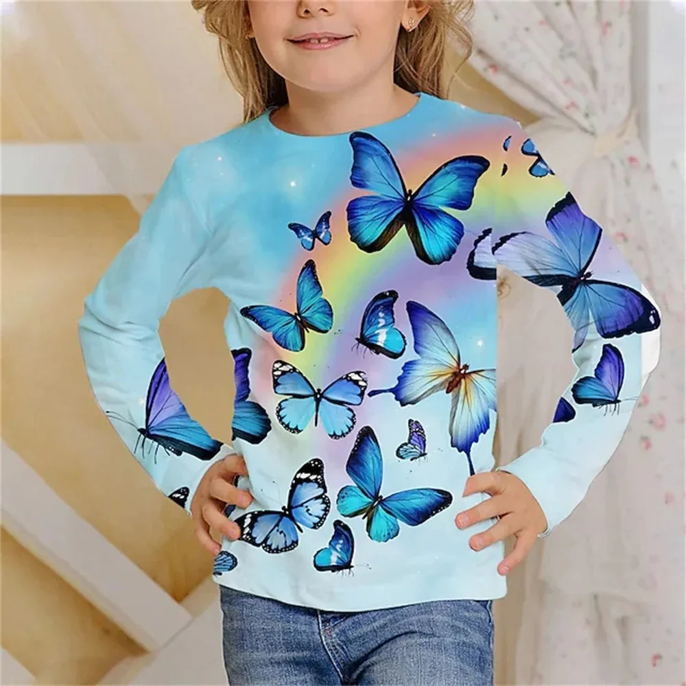 2023 Autumn Clothes Kids Children's Things for Girls Clothing 4 to 14 Years T-Shirt Youthful Teen Long Sleeves Top Tee Butterfly