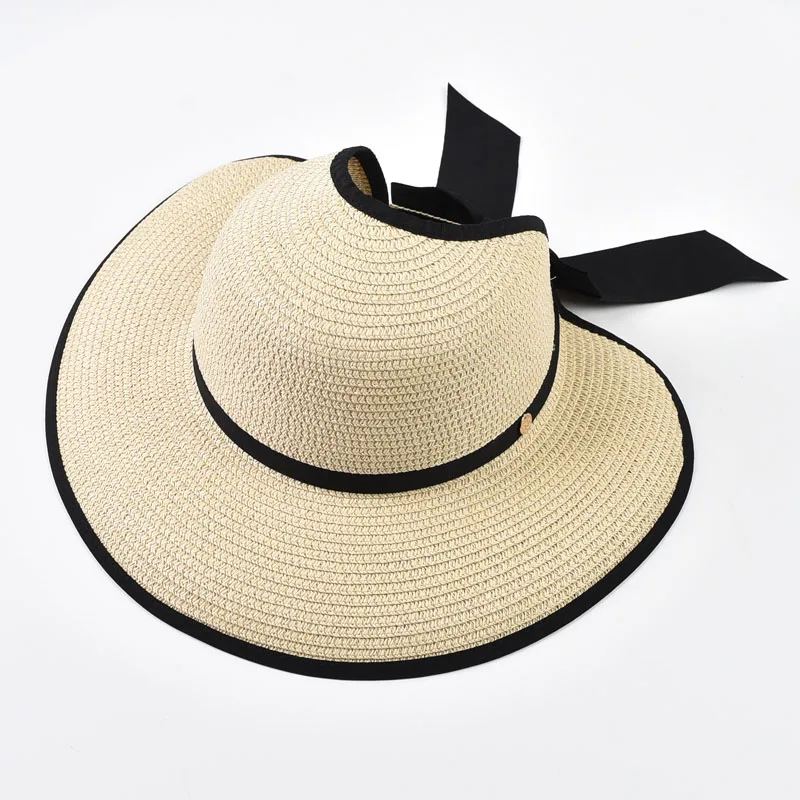 Lente Zomer Lege Top Ronde Zonnehoeden voor Dames Elegante Opvouwbare Brede Grote Rand Strand Strohoed