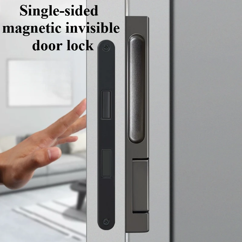 Invisible Magnetic Door Lock Hidden Door Handle Bedroom Magnetic Lock Background Wall Door Dark Mounted Black Single-side Lock