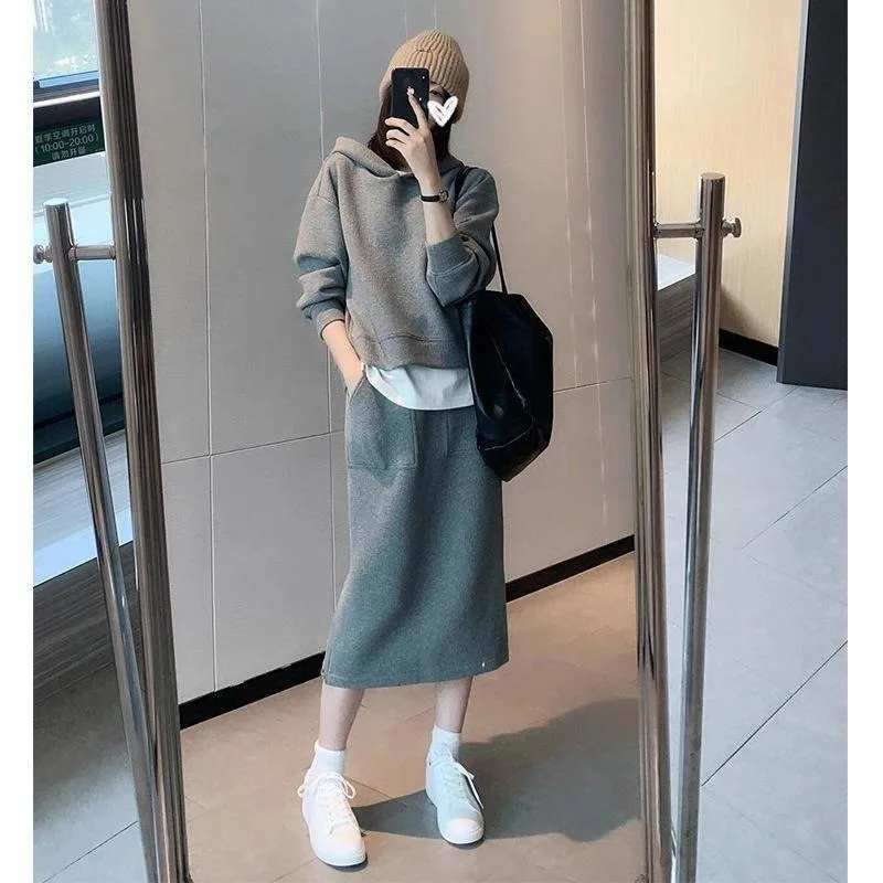 Fashion Simple Women Dress Sets Daily Casual Comfortable Loose  Long Sleeve Harajuku Basic Ladies  Autumn Winter Clothes