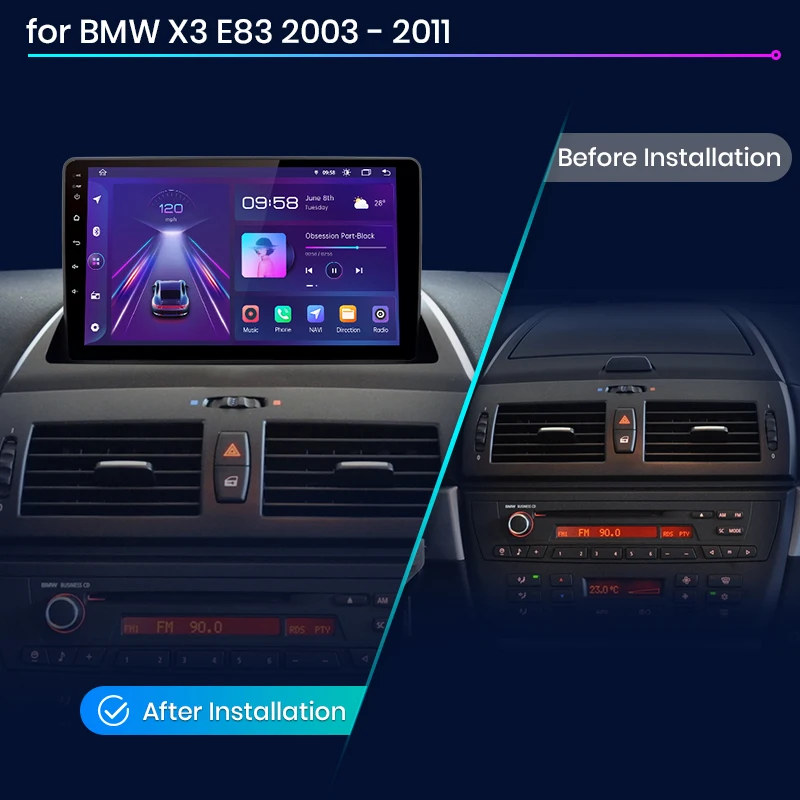 Junsun AI صوت راديو ستيريو للسيارة لاسلكي CarPlay لابل أندرويد السيارات لسيارات BMW X3 E83 2003-2011 شاشة تعمل باللمس BT GPS FM DSP RDS