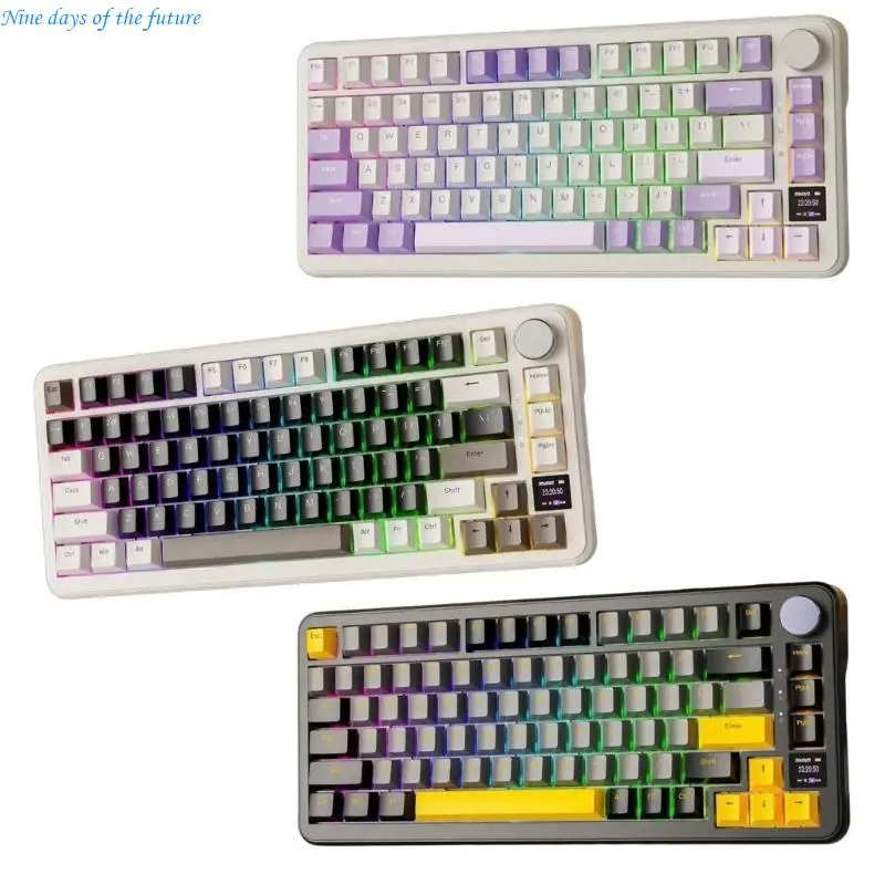 81Key Mechanical Gaming Keyboard BT5/2.4G/Usb C Ergonomic Gaskets Structure with Knob 75% layout Desk Space Saving E65A