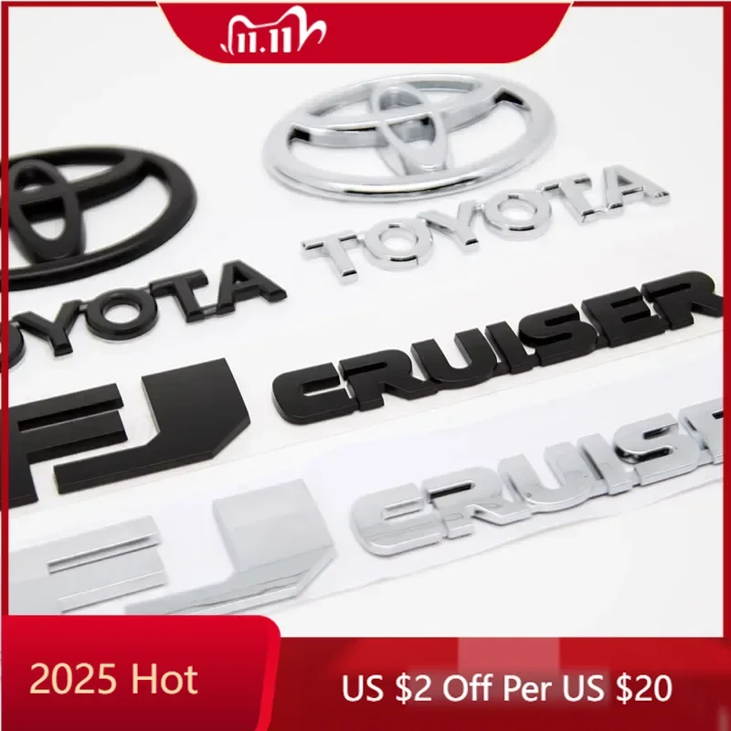 

Для Toyota 2026, новые колпаки ступицы, логотип автомобиля из АБС-пластика, черный, серебристый, задняя дверь, чемодан, логотип, эмблема, наклейка для Toyota FJ Cruiser 2007-