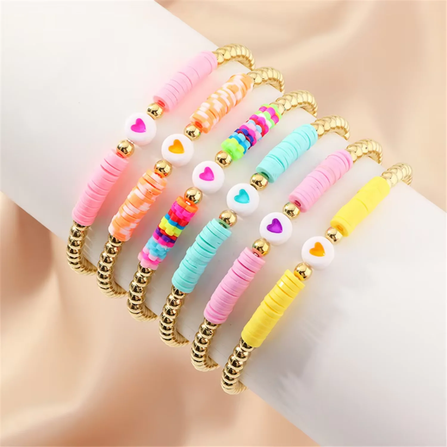 Heishi Bracelet Set Surfer Stretch Bracelet   Polymer Elastic Rope  Beaded Bracelet for Women Girls