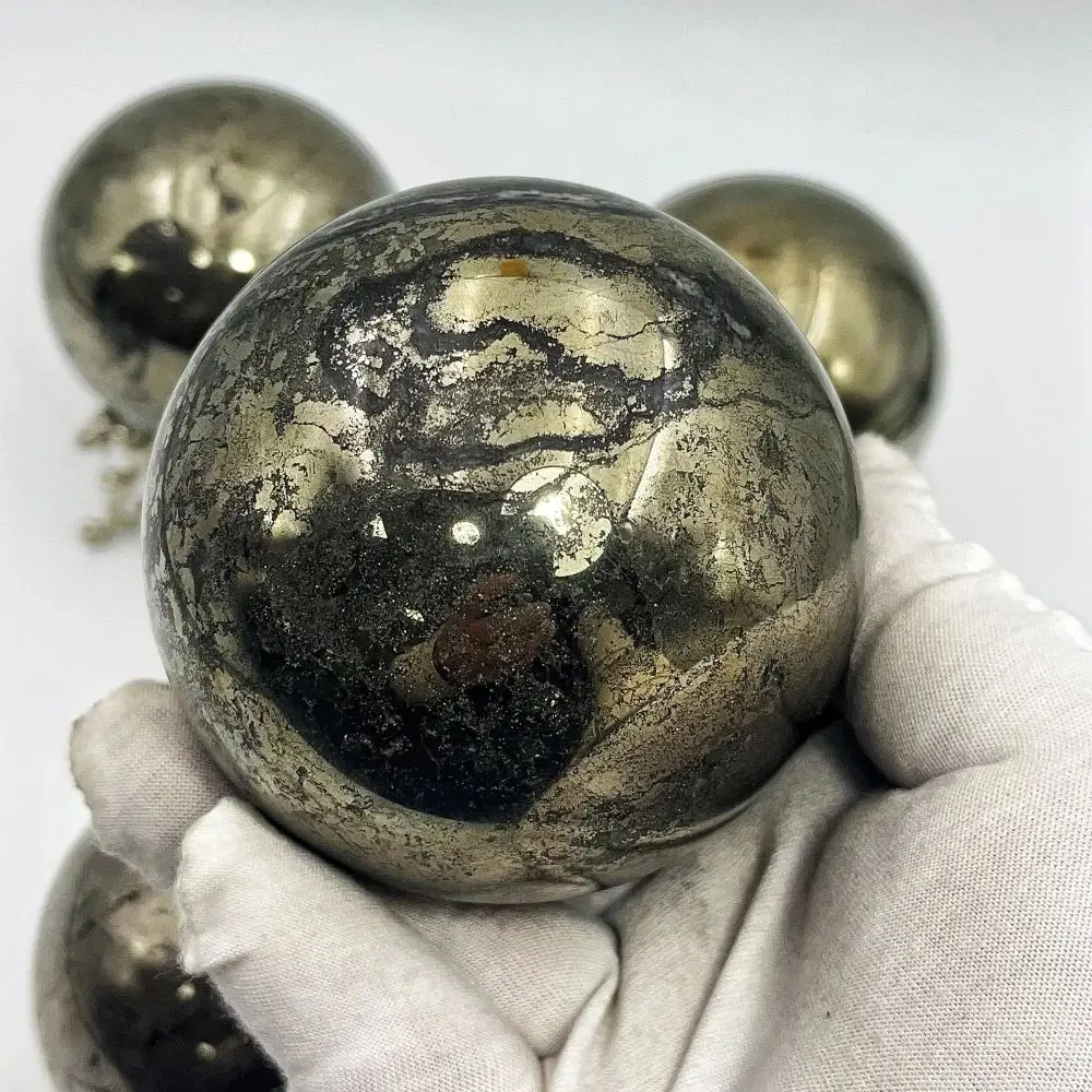 Esfera de cristal de pirita dourada natural, bola de pedra de pirita polida, coleção mineral de cristal, pedras preciosas soltas, decoração de casa, presente