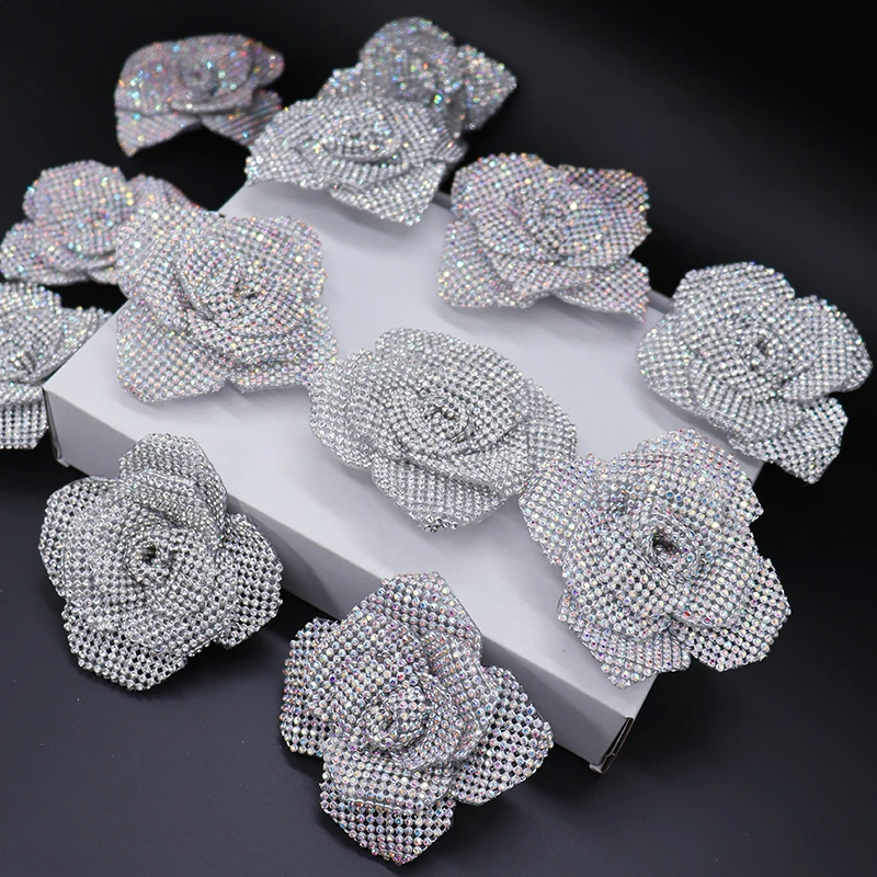 Rose Flower Crystal Glass Rhinestones Appliques, for Wedding Dresses, Bags, Shoes, Brooches, Hair, Home, DIY Crafts Accessories