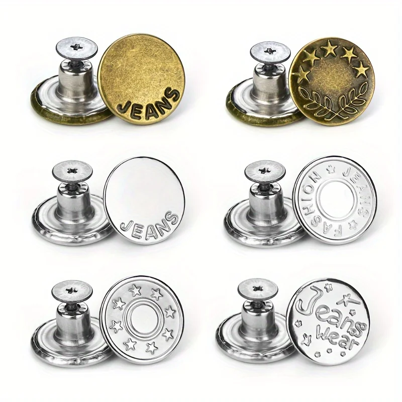 10Pcs Metal Jeans Buttons 17mm Replacement No-Sewing Screw Button Repair Kit Nailless Removable Jean Buckles Clothing Pants Pins