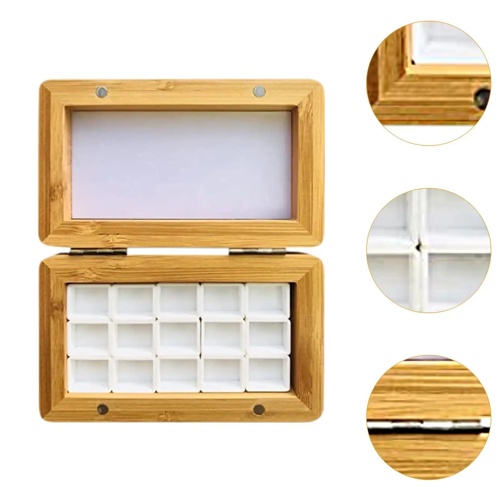 Watercolor Paint Box 15 Grids W/Lid Gouache Mixing Tray Empty Palette Box Wood Paint Tray for Crafting Painting Travel Painters