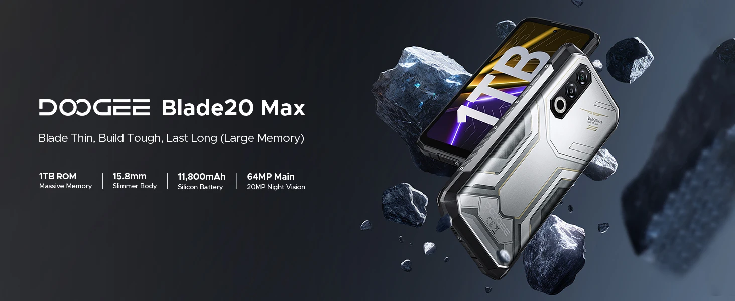 DOOGEE Blade20 Max Robustes Smartphone 36GB(12GB+24GB) RAM 1TB ROM 6,6'' Display 11800mAh Akku 64MP KI-Kamera Android 15 Smartphone – Detail 1
