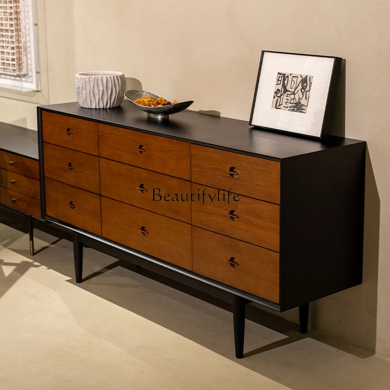 

*Medieval solid wood chest living room simple poplar storage drawer chest