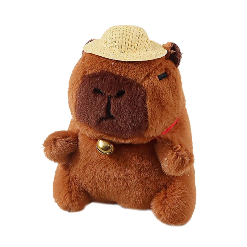 Straw Hat Capybara Plush Toy Keychain Cartoon Capibara Soft Stuffed Doll Pendant Car Key Ring Backpack Bag Decor Kid Gift