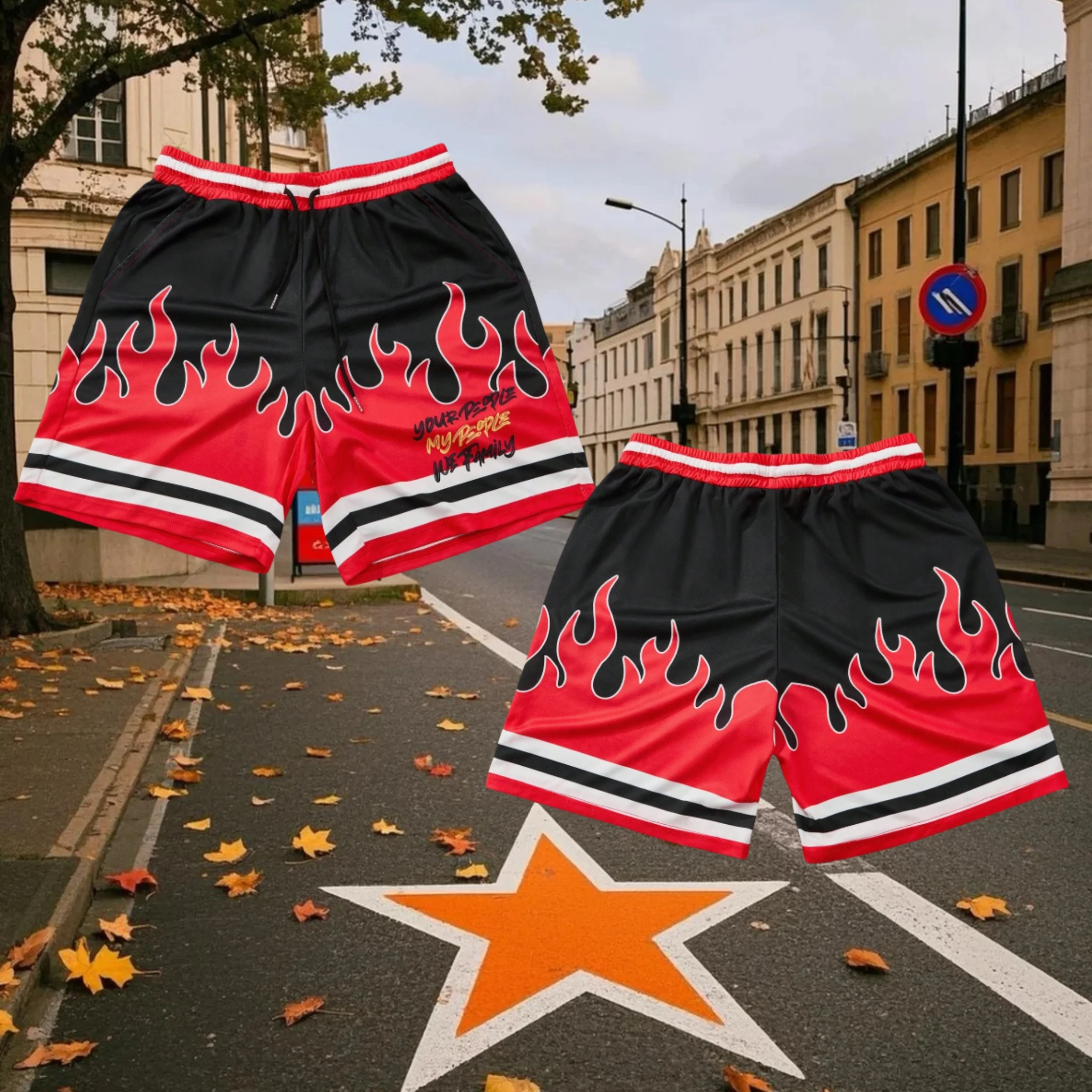 

Мужские шорты с пламенным узором и принтом для фитнеса, пляжа, повседневного повседневного спортивного стиля, дышащие, быстросохнущие, впитывающие пот мужские шорты