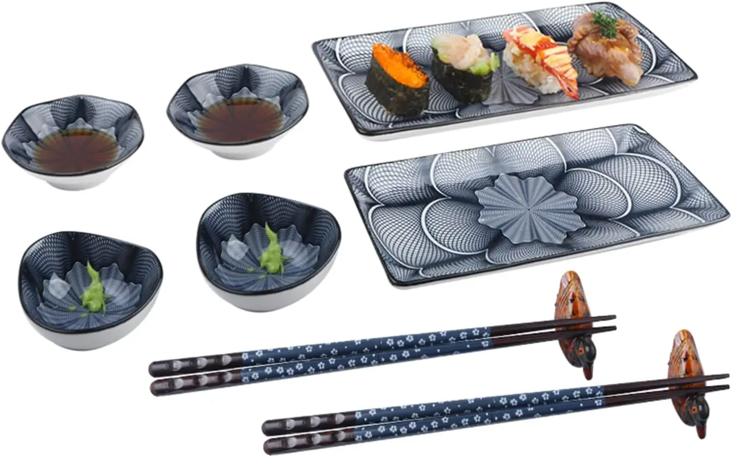 Juego de vajilla de plato de sushi de cerámica de estilo japonés, 10 Uds., para inauguración de la casa de la boda, 2 platos de sushi, 2 platos para salsa, 2 cuencos para aperitivos