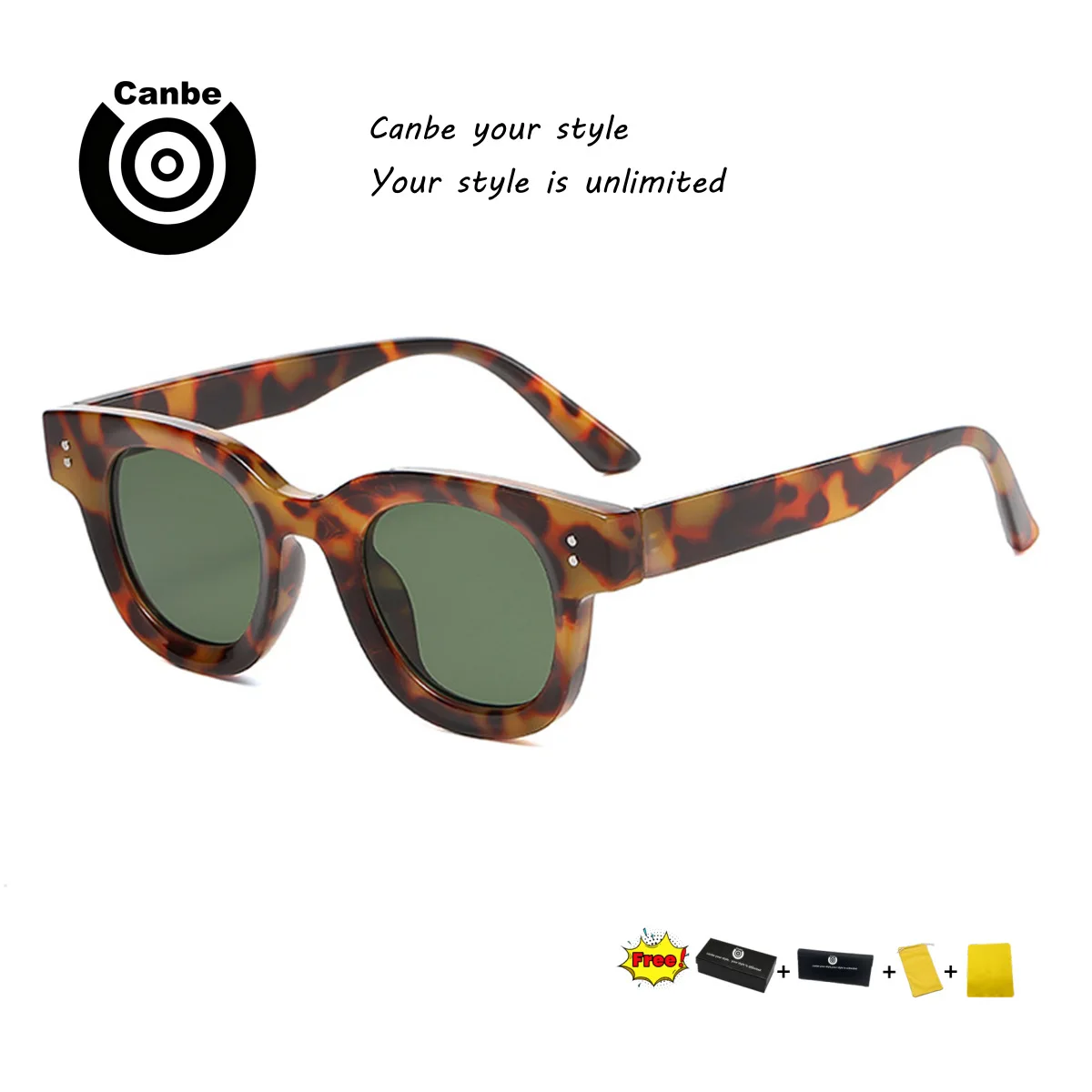 

Canbe New Sunglasses Women's Fashion Tortoiseshell Leopard Print European and American Retro Round Versatile UV400 Sunglasses