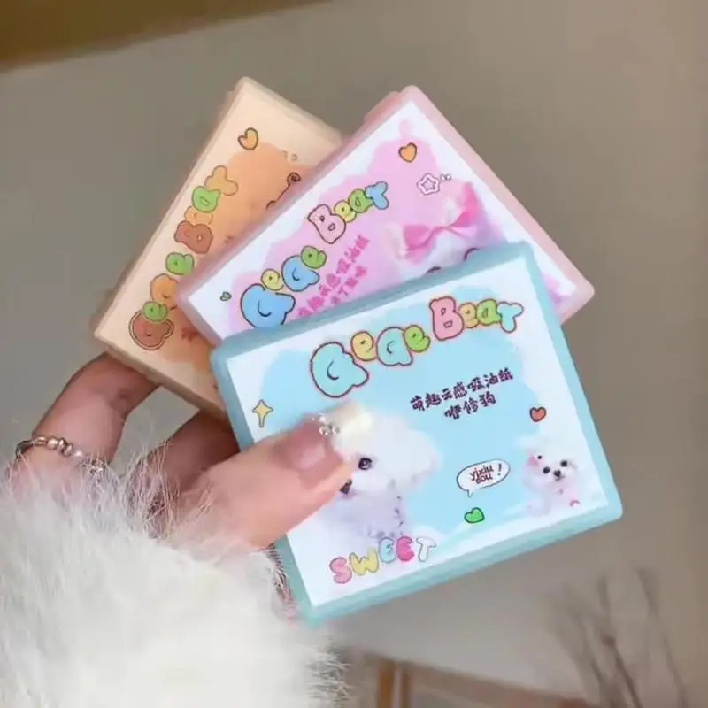 100pcs Cute Capybara Oil-absorbing Sheets With Makeup Puff Mirror Cartoon Cat Dog Oil Control Paper Face Cleaning Wipes