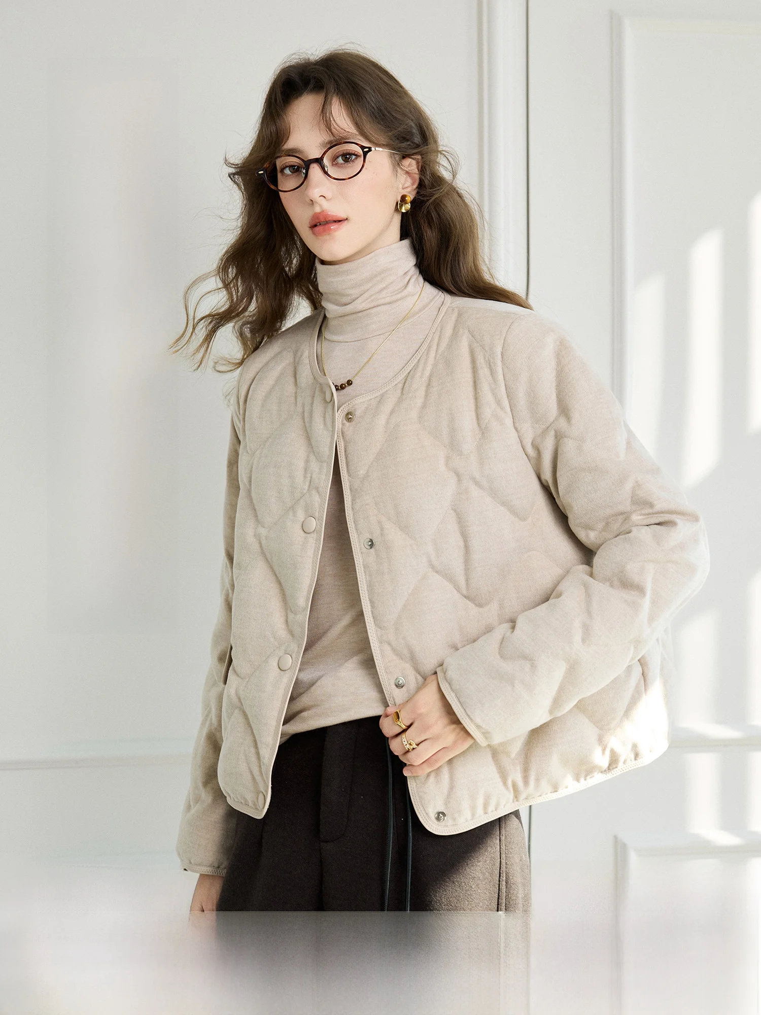 

Теплая стеганая куртка из гусиного пуха для женщин, зимняя верхняя одежда свободного кроя с круглым вырезом, на одной пуговице, с ромбовидным узором