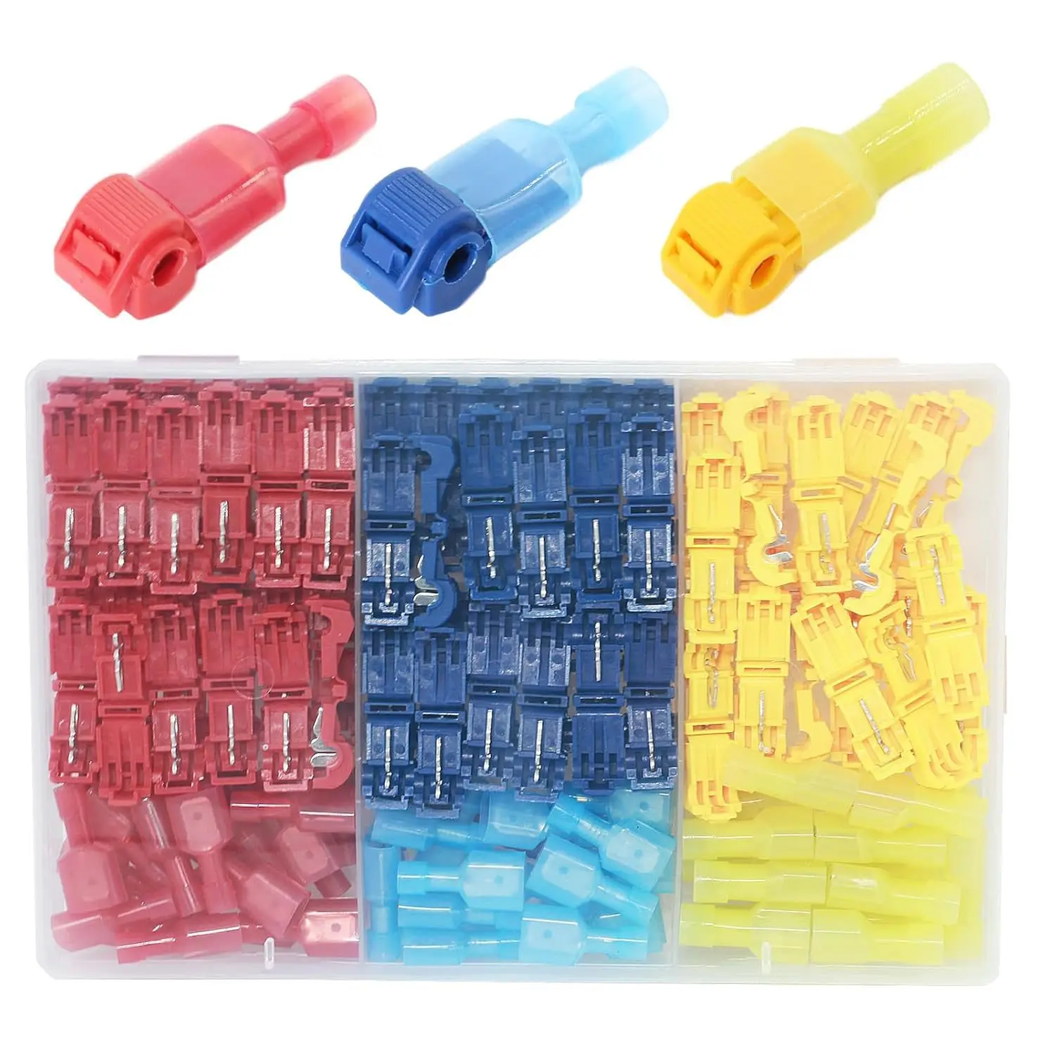 200Pcs T-Type Insulation Piercing Wire Connectors Quick Branch Cable Terminal No Wire Stripping Electrical Splitter Kit