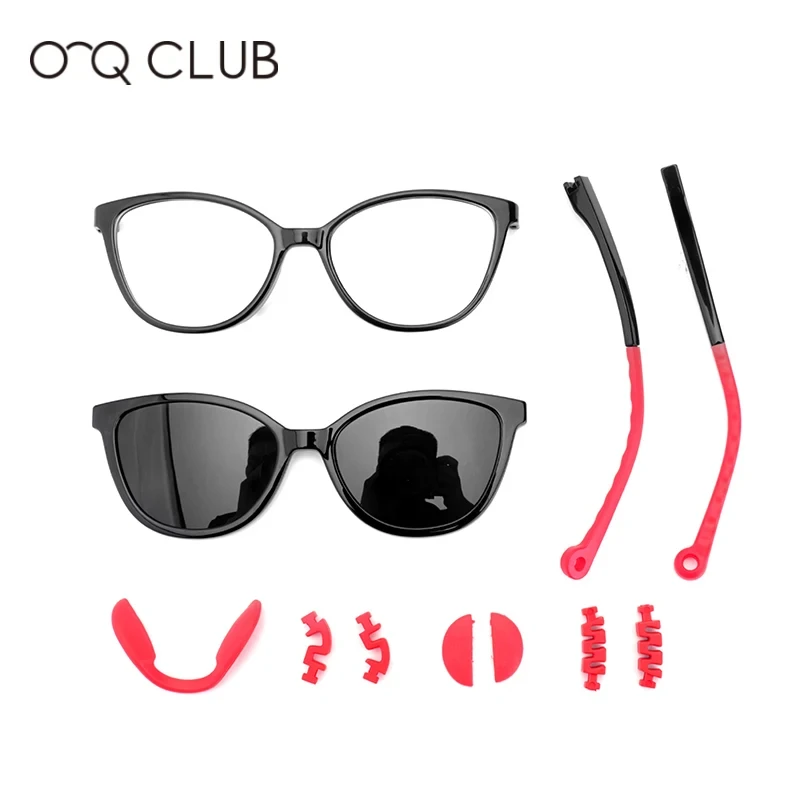 O-Q CLUB Kids Glasses Boys Girls Cat Eye Fashion Sunglasses Optical Magnetic Clip On Polarized UV400 Eyeglasses Frames 19977