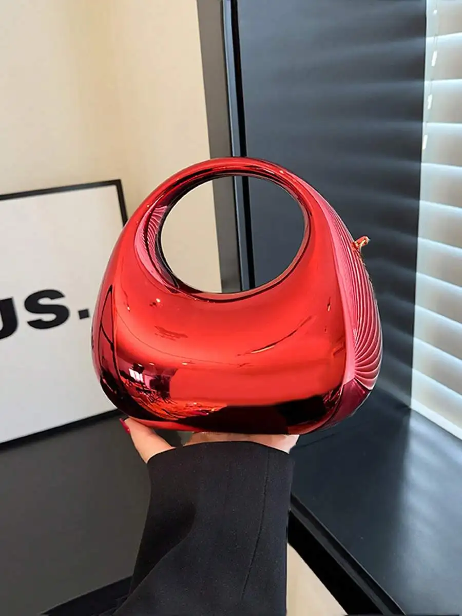 

Acrylic Mirror Half Moon Box Bag With Chain Strap For Women Party Evening Handbag