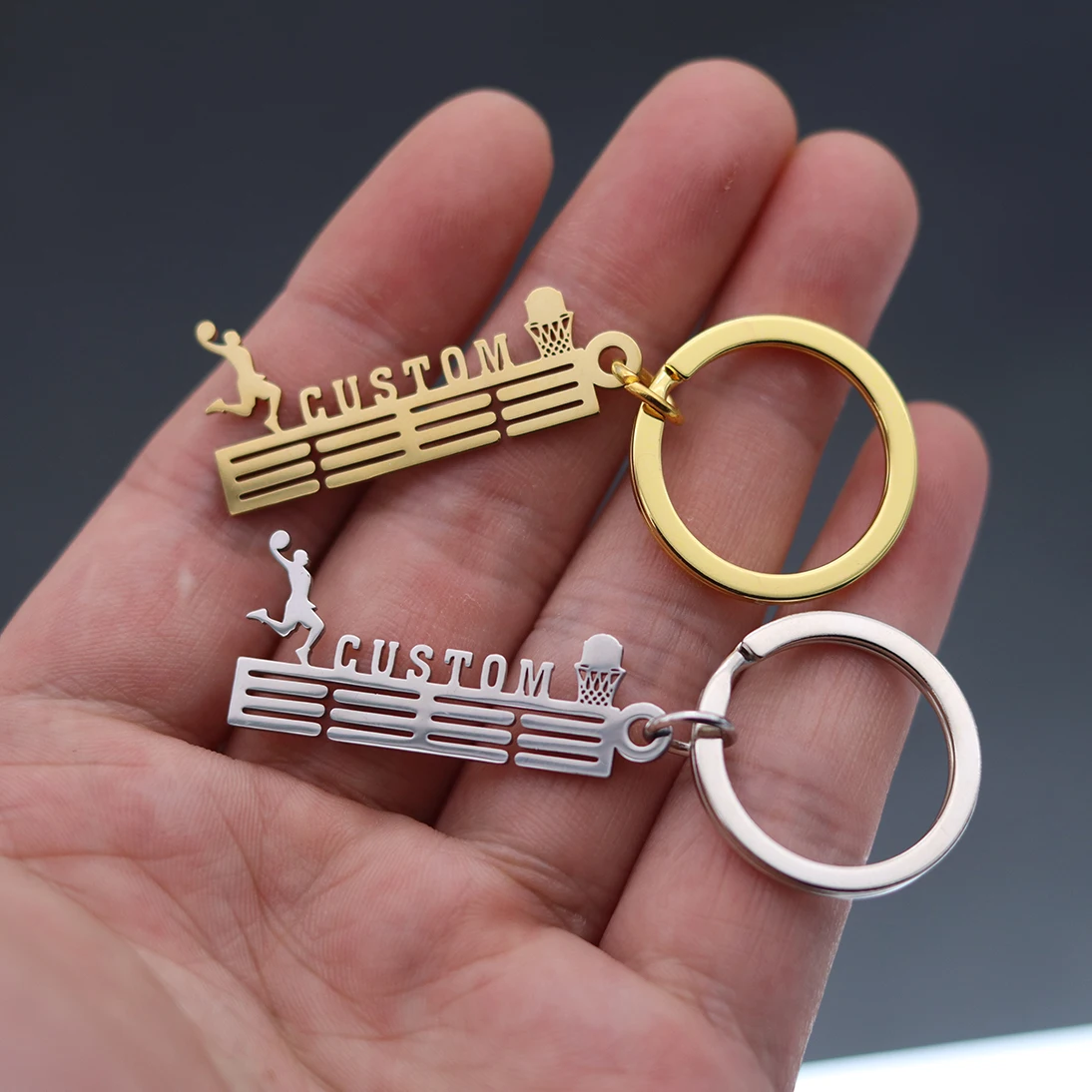 

QIAMNI Stainless Steel Basketball Player Key Chain Custom Name Ball Number Keychain Sport Decor Gift for Medal Display Keyring