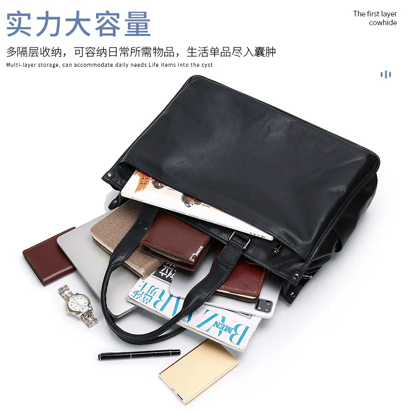 새로운 최고급 소가죽 토트백 출퇴근 여행 대용량 비즈니스 남성 서류가방 핸드헬드 문서 메신저 럭셔리 남성 가방