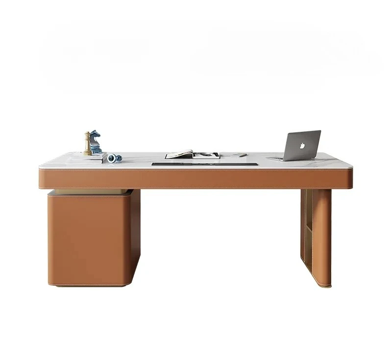 

Light Luxury Saddle Leather Desk Modern Minimalist Study Designer High-End Desk Computer Table Stone Plate Writing Desk