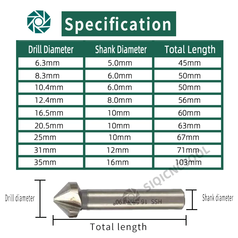 HSS smusso smussatura fresa fresa strumento svasatore punta da trapano Set su legno Stell smusso taglierina utensile elettrico 3 flauto 90 gradi