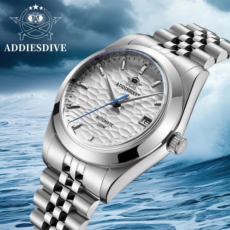 ADDIESDIVE 39mm para zegarek dla nurka fala tekstura szafirowe szkło 100m wodoodporny Reloj Hombre NH35A automatyczny zegarek mechaniczny