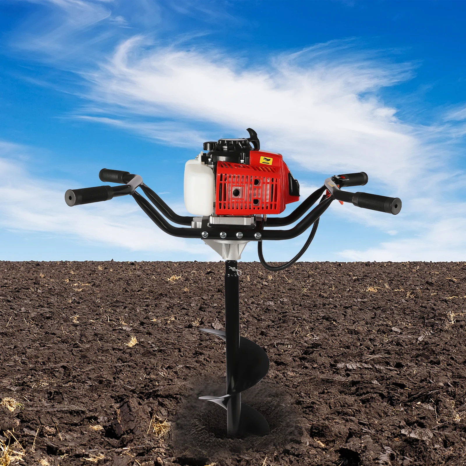 63cc Post Hole Digger 2-stroke Gasoline Earth Auger 200mm Drills with 8In Auger Bits 2-Person Auger for Tree Transplanting
