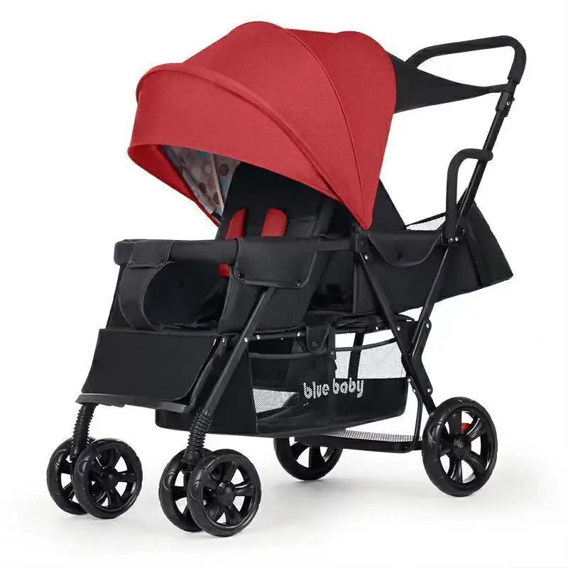 Twin baby stroller front and rear seat two - child double - reclining portable folding pushcart