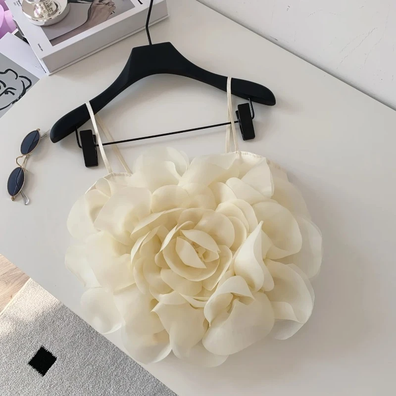 3D Floral Vacation Camis Female Strap Appliques Elastic Hotsweet Mini Top French Ruched Solid Beach Sexy Tank Top