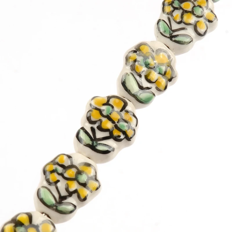 5pcs/lot 13x17mm Cute Hand Painted Resin Flower Ceramic Beads For Jewelry Making DIY Yellow Porcelain Beads Accessories Finding