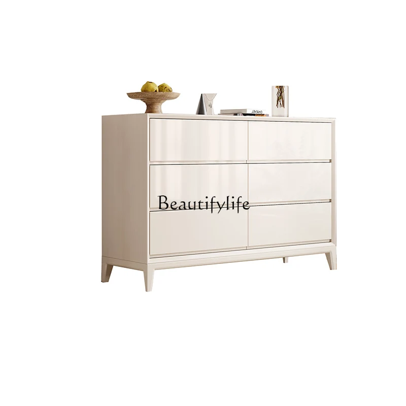 

White Solid Wood Ultra-Thin 35cm Wide Small Apartment Decoration Cabinet Living Room Cream Style Storage Chest of Drawer